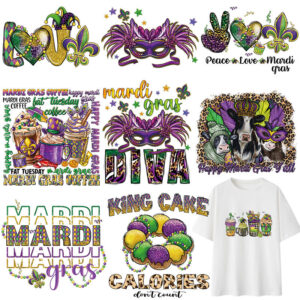 Wholesale Mardi Gras Heat Transfer Printing StickerUV DTF Ready to Press Transfers Wraps