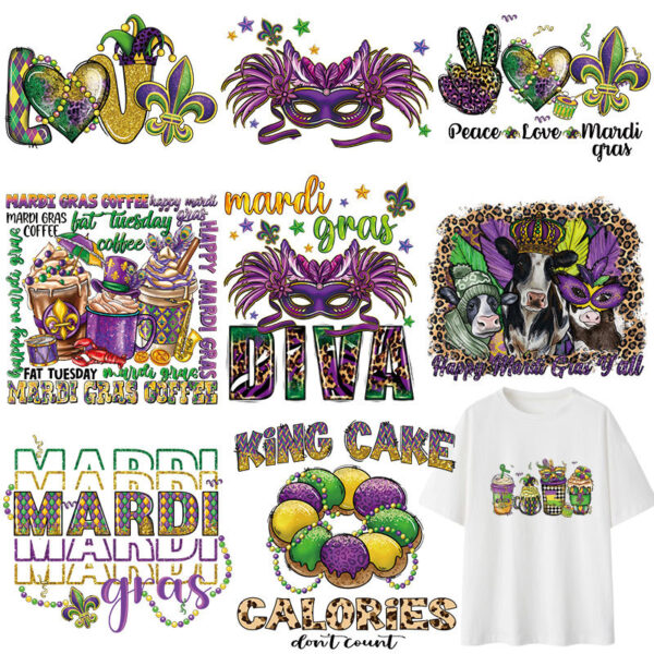 Wholesale Mardi Gras Heat Transfer Printing StickerUV DTF Ready to Press Transfers Wraps