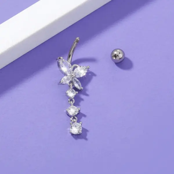 Wholesale European And American Zircon Belly Button Nail Butterfly Belly Button Ring Piercing Jewelry