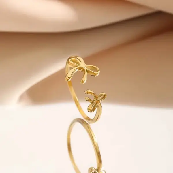 201 Stainless Steel 304 Stainless Steel Bow Knot Ion Plating (IP) 18K Gold Plated Cute Simple Style Streetwear Waterproof Non Tarnish Multicolor-Golden Yellow Open Rings