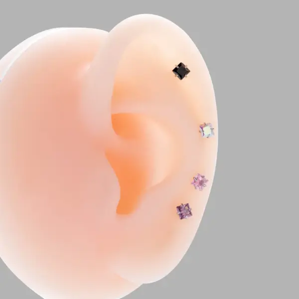 1 Piece 316L Stainless Steel Zircon Ear Cartilage Rings & Studs Square Waterproof Non Tarnish Surgical Steel Unisex