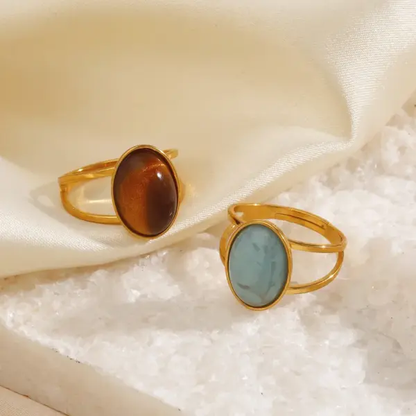 Wholesale Ion Plating (IP) 18K Gold Plated Oval 304 Stainless Steel Casual Cute Simple Style Waterproof Non Tarnish Open Rings