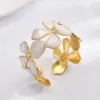 Wholesale Bohemian Imitation Gold Plated 304 Stainless Steel Universal Electroplated Colorful Oil Drop Flower Open Bracelet For Women