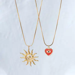 PVD Coated Real Gold Plated 14K Gold Sun Devil's Eye Heart Shape 304 Stainless Steel Simple Style Waterproof Non Tarnish 304 Stainless Steel Pendant Necklace