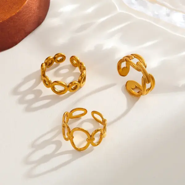 Wholesale Fashionable Geometric Round Open Ring Stainless Steel 18K Gold Plated Adjustable Size For Casual Weekend Selfie Street Style