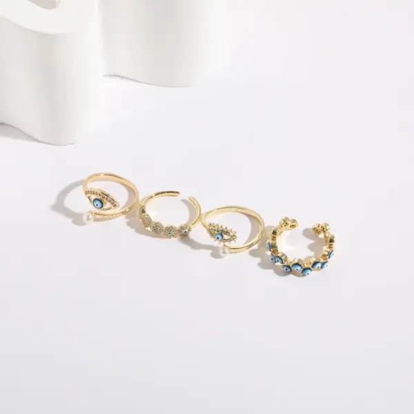 Wholesale Simple Style Devil's Eye Copper Plating Inlay Zircon 14k Gold Plated Rings