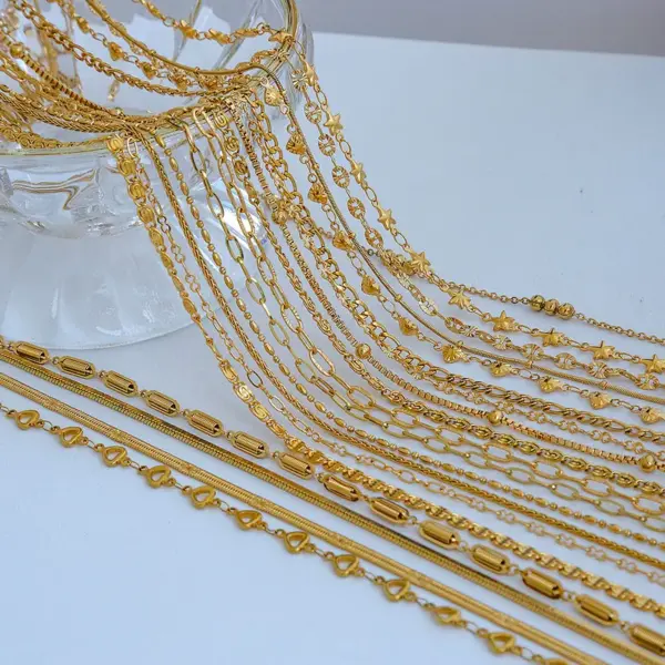 Gold Plated Titanium Steel O-Link Box Chain Side Body Link Bead Necklace Twisted Chain Clavicle Chain Bare Chain Fashion Personality