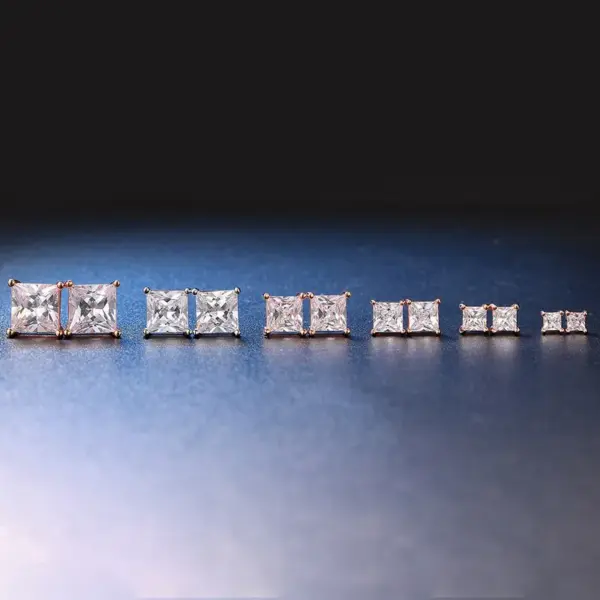 Wholesale Simple Style Square Copper Inlay Zircon Ear Studs 1 Pair