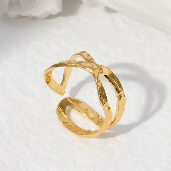 Wholesale PVD Coated Real Gold Plated Irregular Stainless Steel Fashion Waterproof Non Tarnish Open Ring