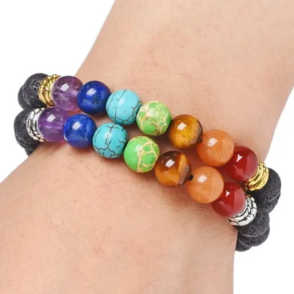 Wholesale Simple Style Round Alloy Natural Stone Polyester Woven Chain Bracelets In Bulk