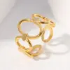 Wholesale PVD Coated Real Gold Plated Oval Solid Color Stainless Steel Fashion Waterproof Non Tarnish Open Ring