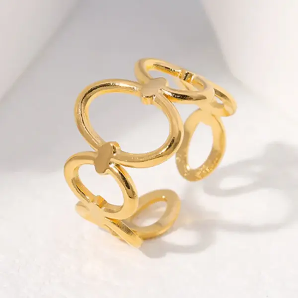 Wholesale PVD Coated Real Gold Plated Oval Solid Color Stainless Steel Fashion Waterproof Non Tarnish Open Ring