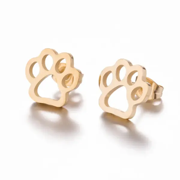 PVD Coated 18K Gold Real Gold Plated Paw Print 304 Stainless Steel Fashion Waterproof Non Tarnish Ear Studs