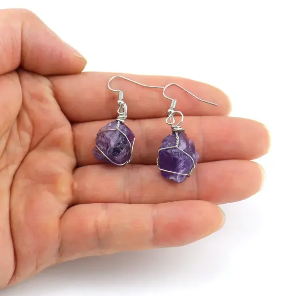 Wholesale 1 Pair Retro Geometric Natural Stone Plating Metal Drop Earrings