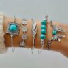 Wholesale Bohemian Style Set Turquoise Leaf Bracelet Ethnic Style Bow Flower Turquoise Bracelet suit