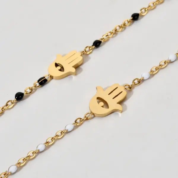 Wholesale Bohemian Simple Style Palm Eye Stainless Steel Enamel Plating Hollow Out Bracelets