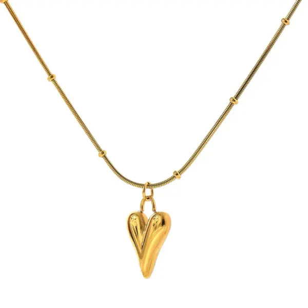 Wholesale PVD Coated Real Gold Plated Heart Shape Titanium Steel Fashion Waterproof Non Tarnish Pendant Necklace