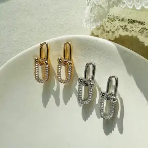 1 Pair Punk Simple Style Geometric Plating Inlay Copper Zircon 18k Gold Plated Drop Earrings