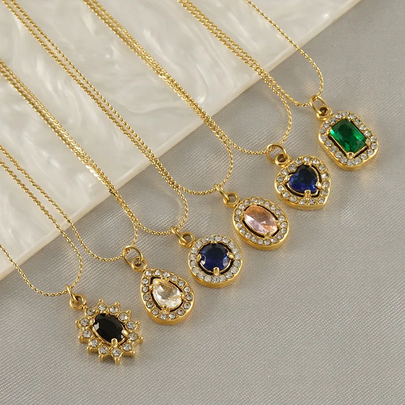 Wholesale PVD Coated 18K Gold Plated Sun Water oplets Heart Shape Stainless Steel Glam Shiny Waterproof Non Tarnish 304 Stainless Steel Pendant Neckla
