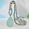 Wholesale European and American Autumn and Winter Handmade Knot Emperor Stone Pendant Long Necklace Light Luxury Niche Amazon Stone High-grade Sense Woolen Chain
