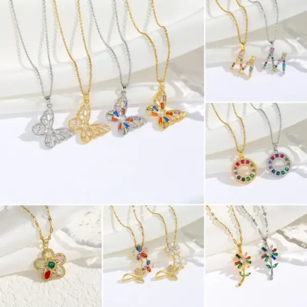Wholesale Water Plating Vacuum Plating 18K Gold Plated Geometric Letter Flower Titanium Steel Modern Style Sweet Classic Style Titanium Steel Pendant Necklace