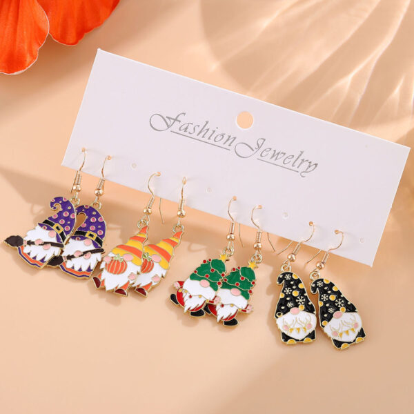 Wholesale New cross-border holiday dwarf earring set: dwarf witch hat, pumpkin, Christmas lights, snowflake, and Easter egg earrings.