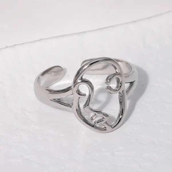 Wholesale PVD Coated Real Gold Plated Human Face Stainless Steel Fashion Waterproof Non Tarnish Open Ring