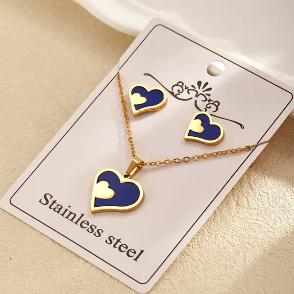 Fashion Style 304 Stainless Steel Water Plated Imitation Gold Double Heart Electroplated Jewelry Set For Women Cable Chain