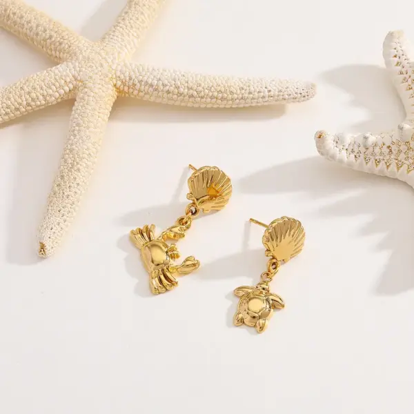 Wholesale 1 Piece Vacation Beach Starfish Shell 304 Stainless Steel Earrings