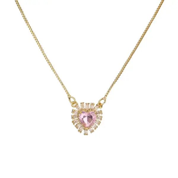 Wholesale Fashion Heart Shape Wine Glass Copper Enamel Plating Inlay Zircon Pendant Necklace 1 Piece