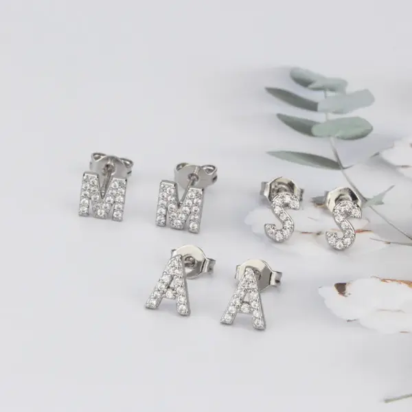 Wholesale Copper Letter Water Plating Zircon Platinum Plated Gold Plated Fashion Inlay Ear Studs