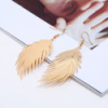 Wholesale Amazon European and American Simple Earrings Metal Feather Frosted Leaf Pattern Earrings Leaves Long Tassel Earrings for Women