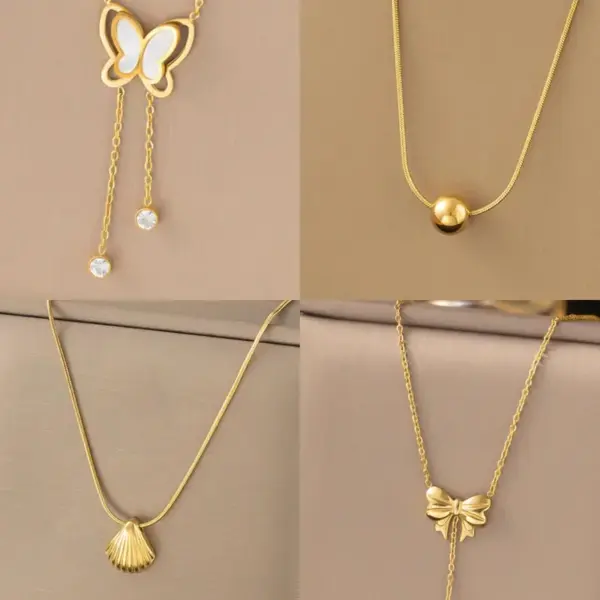 18K Gold Plated Butterfly 304 Stainless Steel Vintage Style Plating Pendant Necklace