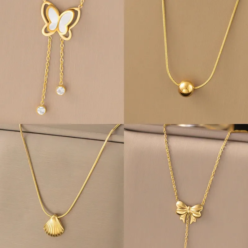Wholesale 18K Gold Plated Butterfly 304 Stainless Steel Vintage Style Plating Pendant Necklace