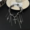 oly-4bc79d4009c5943cf253ee11eb67c121 Wholesale Sweet Cool Spice Multi-layer Imitation Pearl Chain Winding Long and Short Tassel Cross Pendant Necklace Women's European and American Elegant Necklace