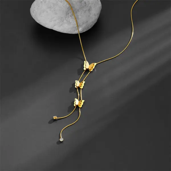 PVD Coated Real Gold Plated Butterfly Titanium Steel Simple Style Waterproof Non Tarnish Titanium Steel Pendant Necklace