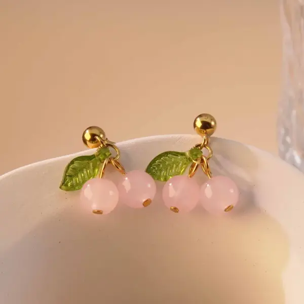 304 Stainless Steel Plastic Fruit Ion Plating (IP) 18K Gold Plated Cute Sweet Waterproof Non Tarnish Plating Gold Drop Earrings