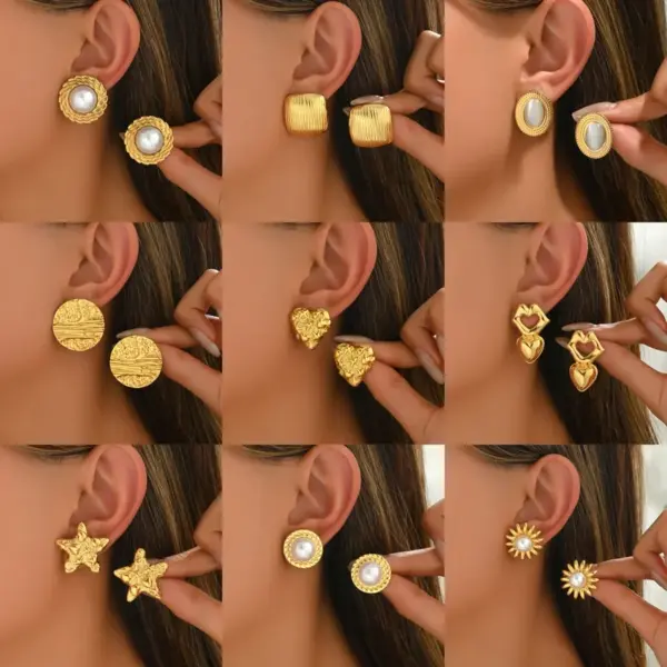 Wholesale 304 Stainless Steel Pentagram Heart Shape PVD Coated Real Gold Plated Casual Vacation Simple Style Waterproof Non Tarnish Ear Studs