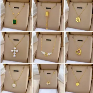 Wholesale PVD Coated Real Gold Plated Geometric Titanium Steel Elegant Waterproof Non Tarnish Pendant Necklace