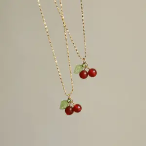 Wholesale Jewelry Retro Cherry 304 Stainless Steel Resin 18K Gold Plated Plating Stainless Steel Necklaces