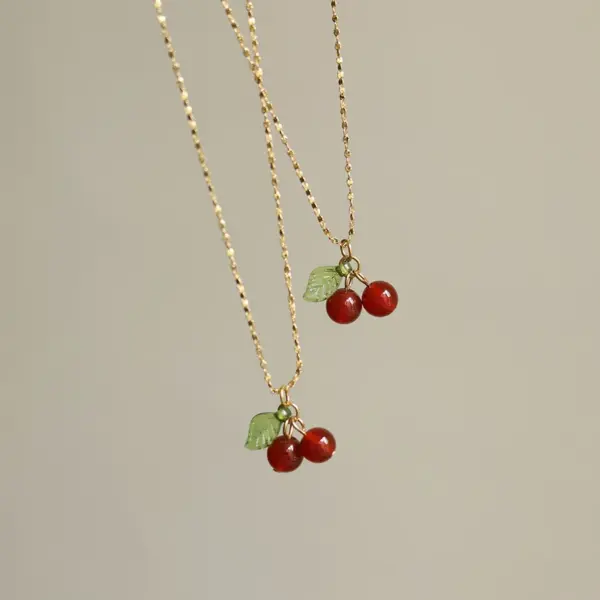 Wholesale Jewelry Retro Cherry 304 Stainless Steel Resin 18K Gold Plated Plating Stainless Steel Necklaces
