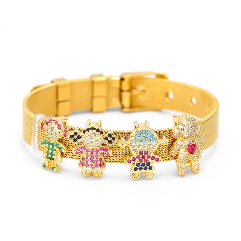 Wholesale TK Explosive Stainless Steel Strap Bracelet DIY Accessories Happy Boys Girls Exquisite Zircon Bracelet Accessories