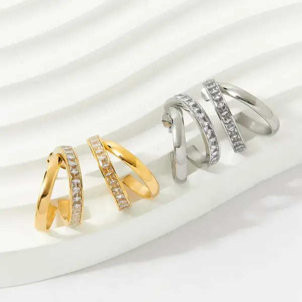 Wholesale Fashion C Shape Inlay 304 Stainless Steel Zircon 16K Gold Plated White Gold Plated Gold Plated Stainless Steel Earrings