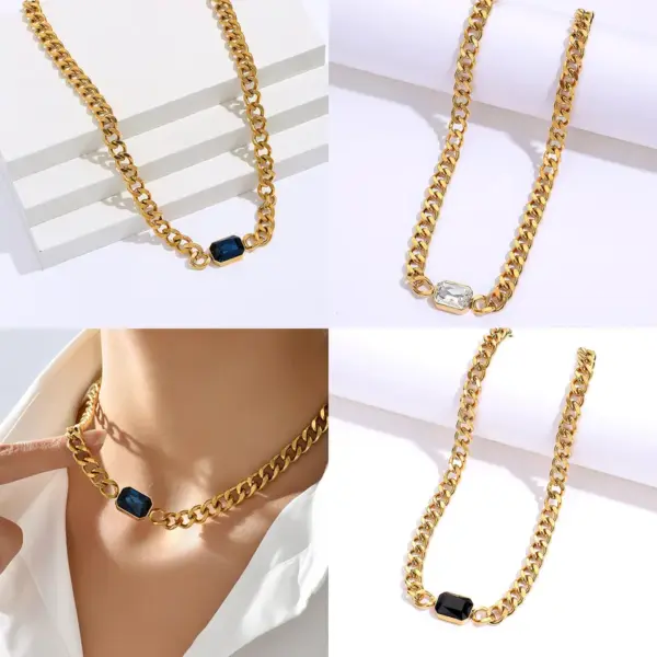 Wholesale Jewelry Fashion Rectangle 201 Stainless Steel Zircon 18K Gold Plated Plating Stainless Steel Necklaces