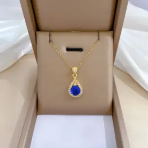 E411 Blue Titanium Steel Chain Copper Pendant