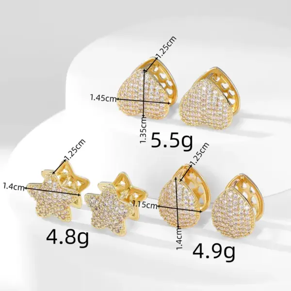 Wholesale 1 Pair Retro Star Water Droplets Heart Shape Plating Copper Zircon K Gold Plated Earrings