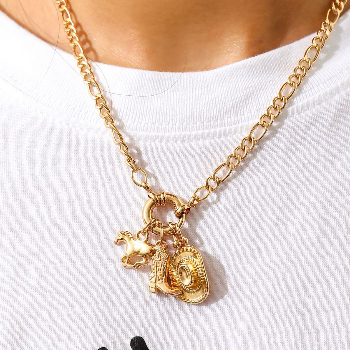 Wholesale European and American Cross-border Jewelry Fashion Boots Cowboy Hat Necklace Personality All-match Hip-hop Horse Western Style Necklace