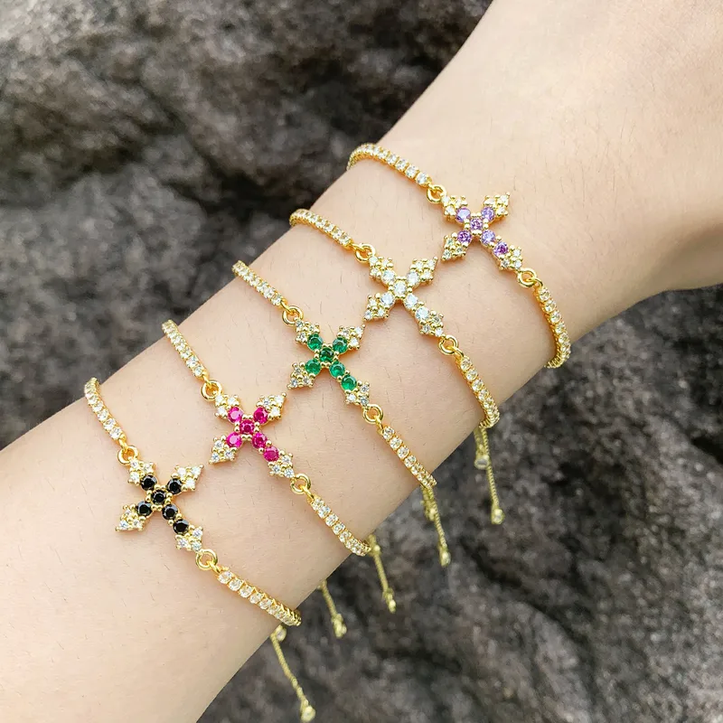 Wholesale Fashion Simple Style Cross Copper Plating Inlay Zircon 18k Gold Plated Bracelets