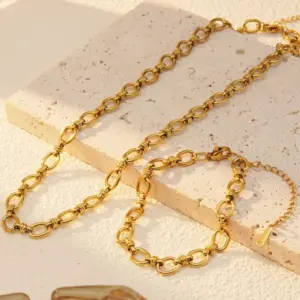 Wholesale Ion Plating (IP) 18K Gold Plated Solid Color 304 Stainless Steel Hip-Hop Streetwear Cool Style Waterproof Non Tarnish Jewelry Set