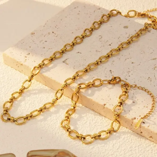 Wholesale Ion Plating (IP) 18K Gold Plated Solid Color 304 Stainless Steel Hip-Hop Streetwear Cool Style Waterproof Non Tarnish Jewelry Set